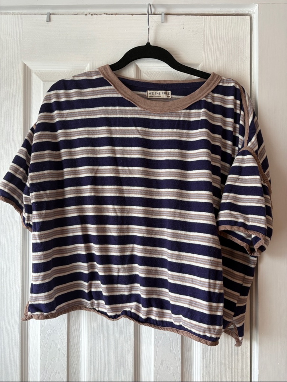 We The Free Navy & Beige Striped Cropped Tee